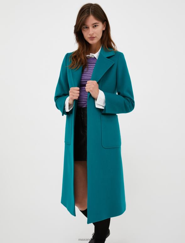 apģērbu 8VJP856 smaragda zaļš bēguļojošs vilnas filca mētelis sievietes MAX&Co.