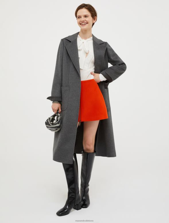 apģērbu 8VJP861 vidēji pelēks bēguļojošs vilnas mētelis sievietes MAX&Co.