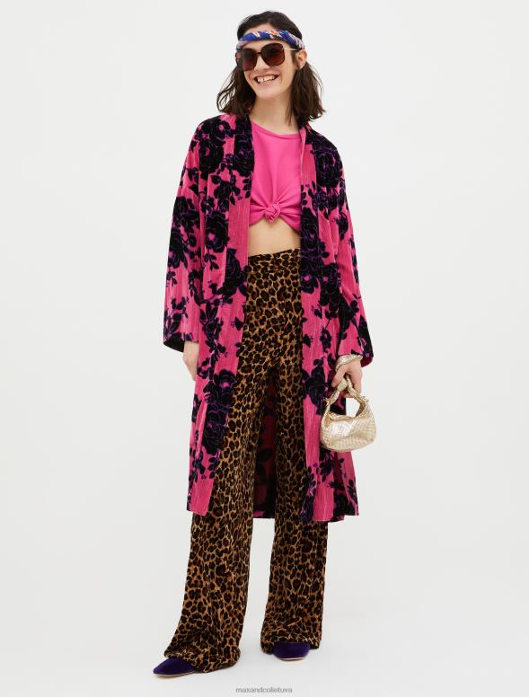 apģērbu 8VJP866 fuksijas raksts samta mētelis ar kroku efektu sievietes MAX&Co.