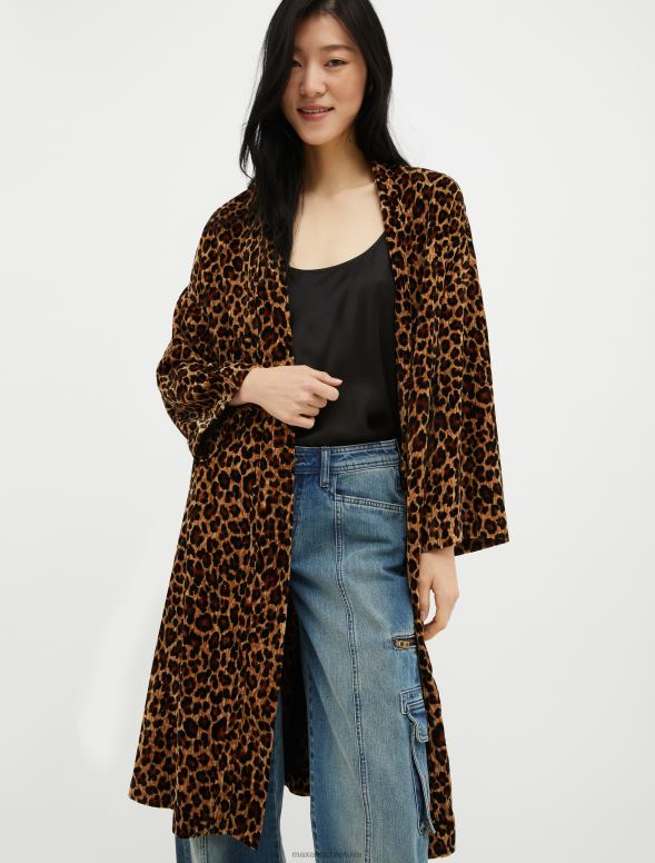 apģērbu 8VJP867 kamieļu raksts samta mētelis ar kroku efektu sievietes MAX&Co.