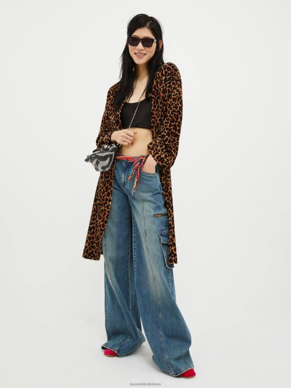 apģērbu 8VJP867 kamieļu raksts samta mētelis ar kroku efektu sievietes MAX&Co.