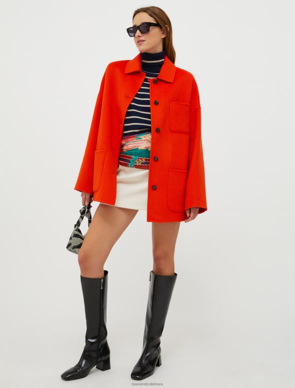 apģērbu 8VJP868 apelsīns divpusējs vilnas maisījuma mētelis sievietes MAX&Co.