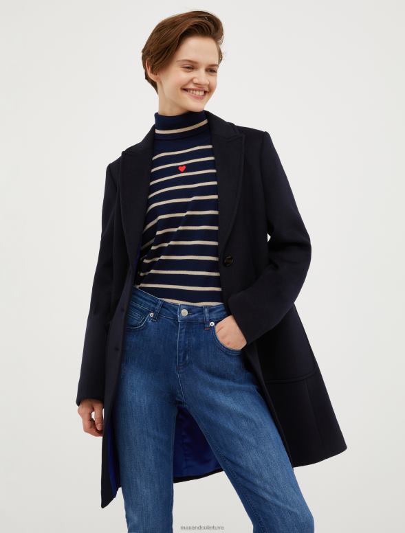 apģērbu 8VJP873 jūras zils divpusējs vilnas maisījuma mētelis sievietes MAX&Co.