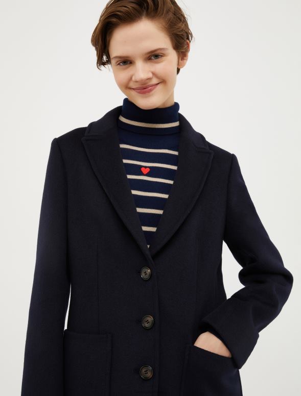 apģērbu 8VJP873 jūras zils divpusējs vilnas maisījuma mētelis sievietes MAX&Co.