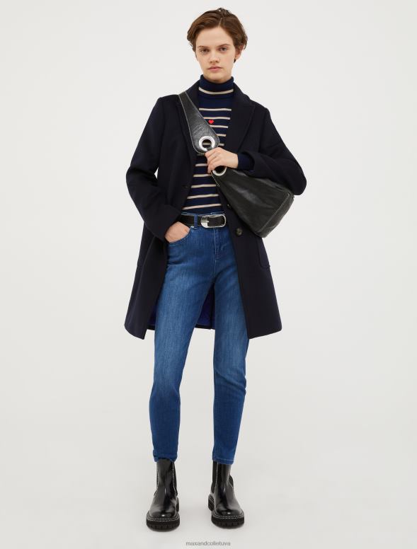 apģērbu 8VJP873 jūras zils divpusējs vilnas maisījuma mētelis sievietes MAX&Co.