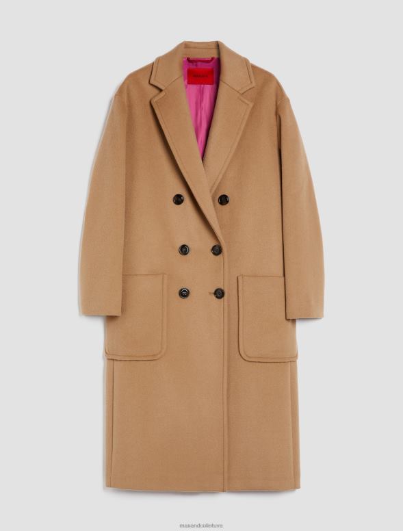 apģērbu 8VJP876 kamielis divpusējs platā auduma mētelis sievietes MAX&Co.