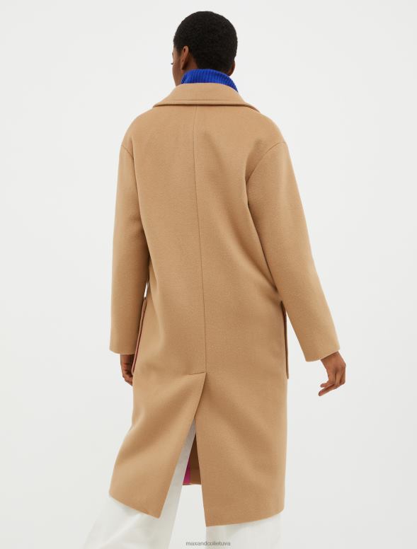 apģērbu 8VJP876 kamielis divpusējs platā auduma mētelis sievietes MAX&Co.