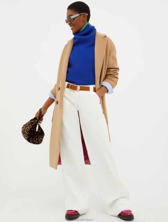 apģērbu 8VJP876 kamielis divpusējs platā auduma mētelis sievietes MAX&Co.