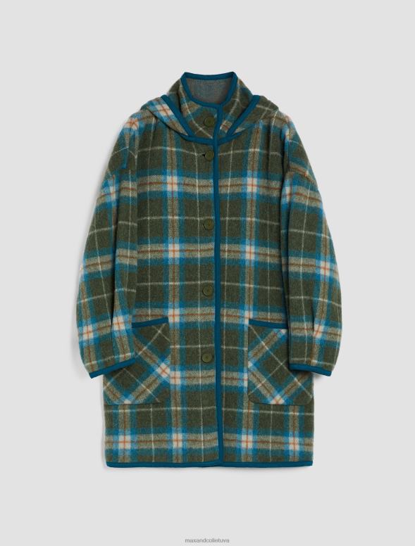 apģērbu 8VJP877 debesu zils Vārītas vilnas maisījuma mētelis ar kapuci sievietes MAX&Co.