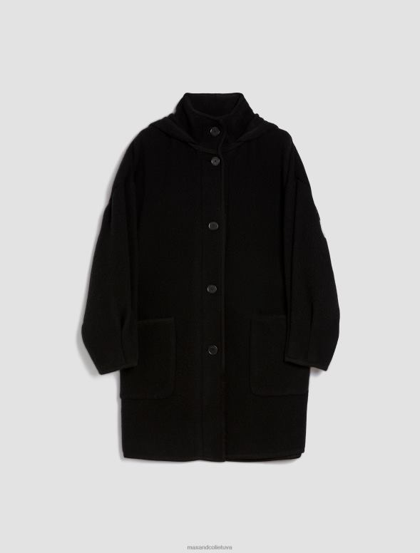 apģērbu 8VJP878 melns Vārītas vilnas maisījuma mētelis ar kapuci sievietes MAX&Co.