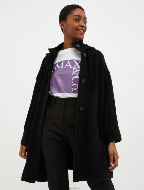 apģērbu 8VJP878 melns Vārītas vilnas maisījuma mētelis ar kapuci sievietes MAX&Co.