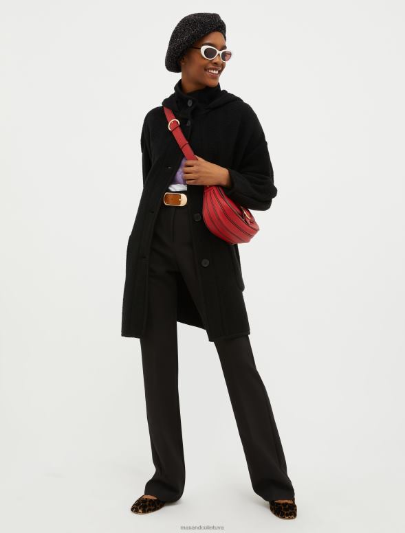 apģērbu 8VJP878 melns Vārītas vilnas maisījuma mētelis ar kapuci sievietes MAX&Co.