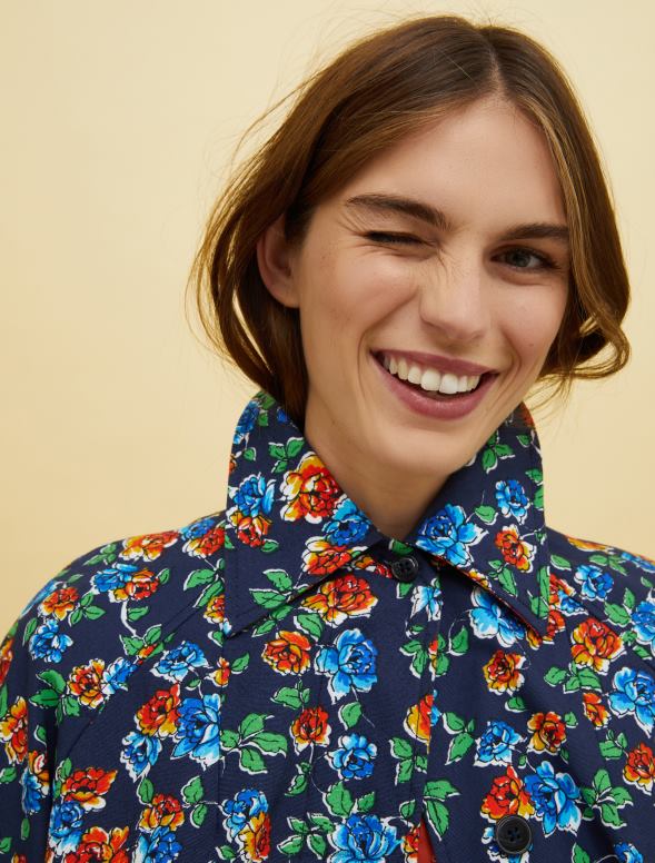 apģērbu 8VJP879 tumši zils raksts cilvēki, vietas, krāsa putekļu mētelis sievietes MAX&Co.