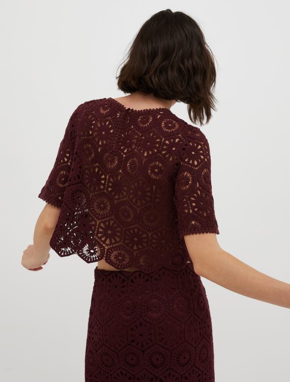 apģērbu 8VJP651 sarkans ķemmītī makramē-jersey tops sievietes MAX&Co.