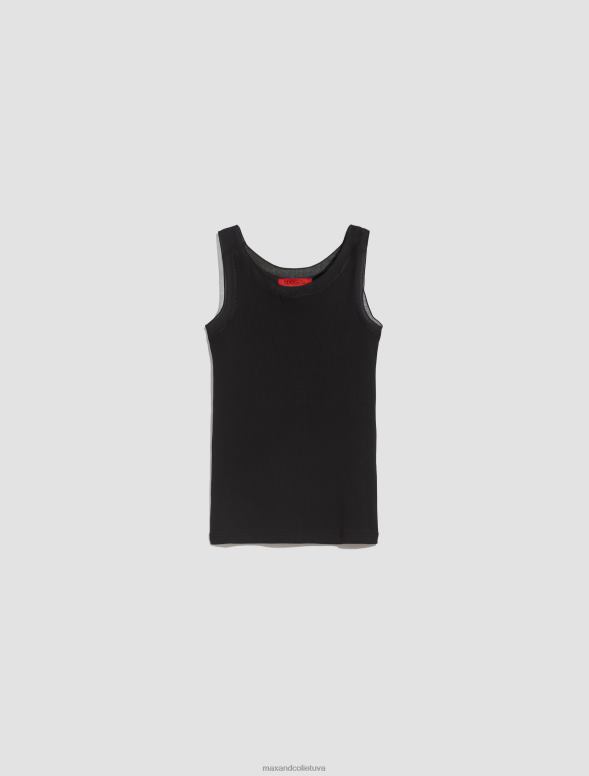 apģērbu 8VJP436 melns rievota kokvilnas džersija augšdaļa sievietes MAX&Co.