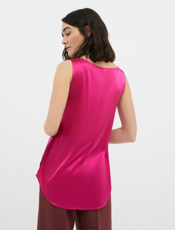 apģērbu 8VJP484 fuksija elastīga zīda satīna v-veida kakla augšdaļa sievietes MAX&Co.