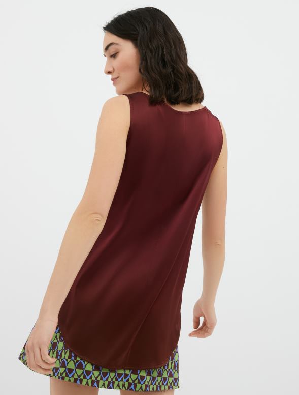 apģērbu 8VJP487 bordo elastīga zīda satīna v-veida kakla augšdaļa sievietes MAX&Co.