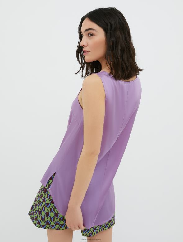 apģērbu 8VJP488 ceriņi elastīga zīda satīna v-veida kakla augšdaļa sievietes MAX&Co.