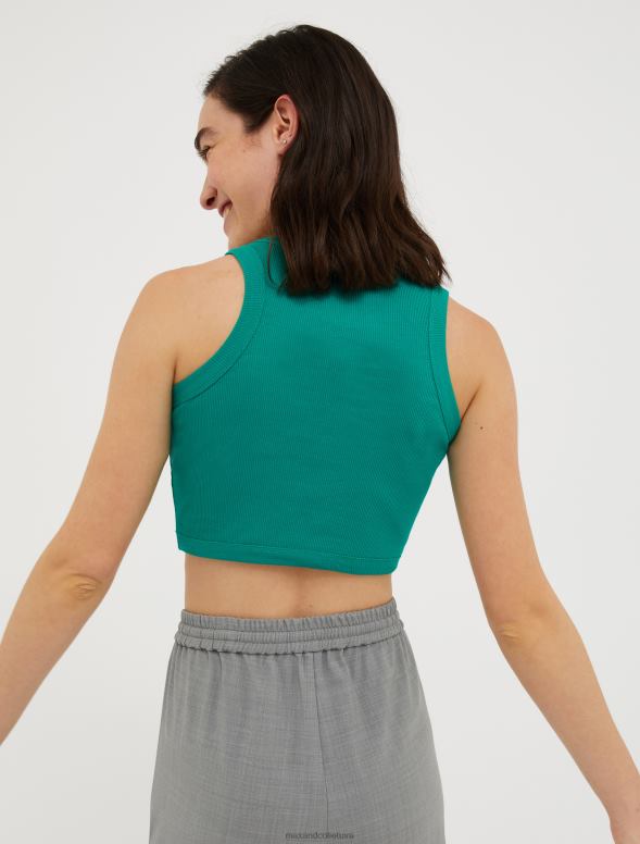 apģērbu 8VJP508 smaragda zaļš rievota kokvilnas apgriezta augšdaļa sievietes MAX&Co.