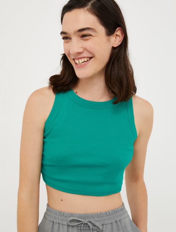 apģērbu 8VJP508 smaragda zaļš rievota kokvilnas apgriezta augšdaļa sievietes MAX&Co.