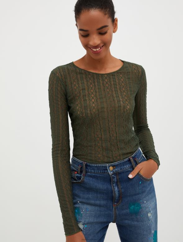 apģērbu 8VJP554 tumši zaļa krekls ar garām piedurknēm sievietes MAX&Co.