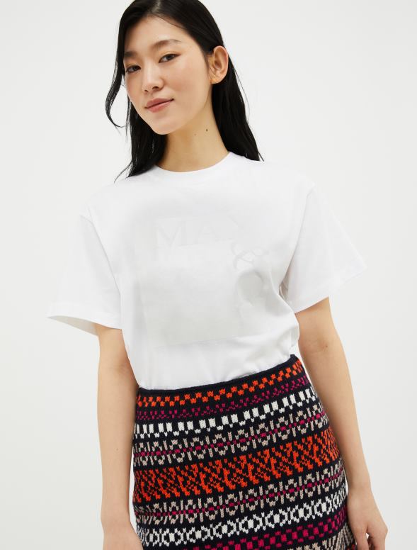 apģērbu 8VJP559 balts T-krekls ar logo apdruku sievietes MAX&Co.