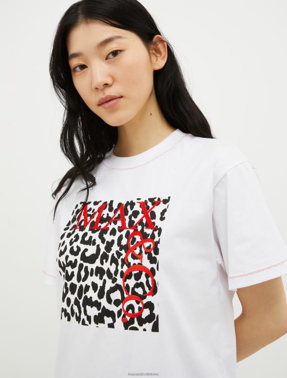 apģērbu 8VJP562 balts ar logotipu izšūts kokvilnas t-krekls sievietes MAX&Co.