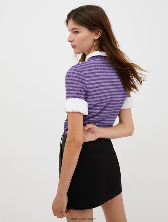 apģērbu 8VJP563 gaiši zils svītrains lureksa džersija t-krekls sievietes MAX&Co.