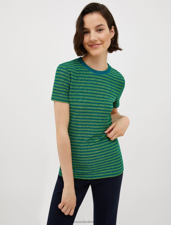 apģērbu 8VJP565 zaļš svītrains lureksa džersija t-krekls sievietes MAX&Co.