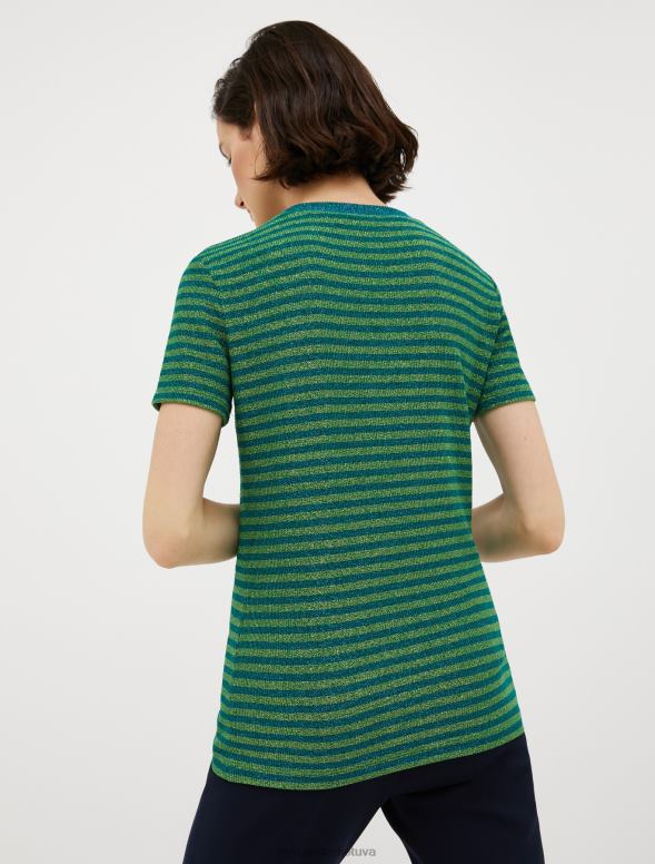 apģērbu 8VJP565 zaļš svītrains lureksa džersija t-krekls sievietes MAX&Co.