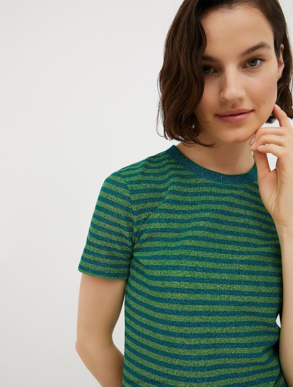 apģērbu 8VJP565 zaļš svītrains lureksa džersija t-krekls sievietes MAX&Co.