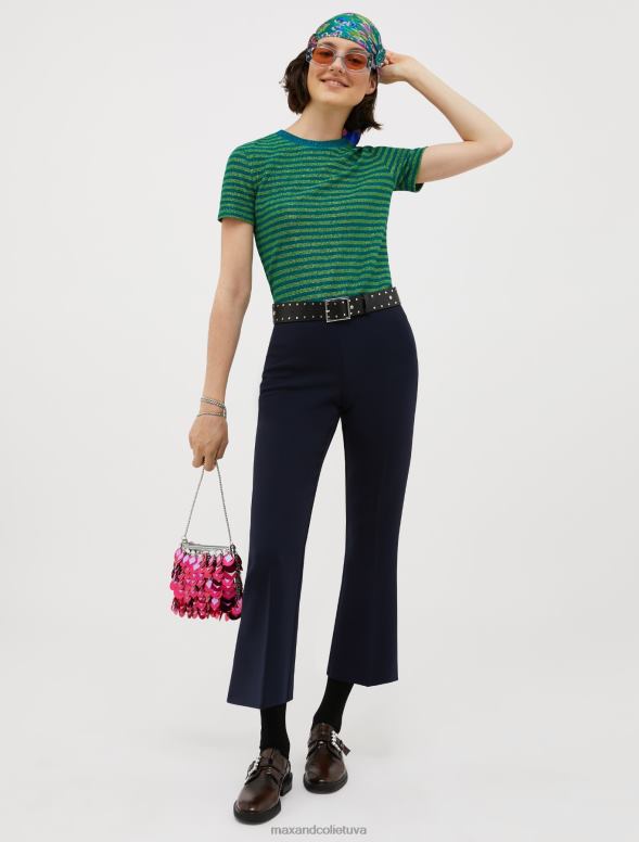 apģērbu 8VJP565 zaļš svītrains lureksa džersija t-krekls sievietes MAX&Co.