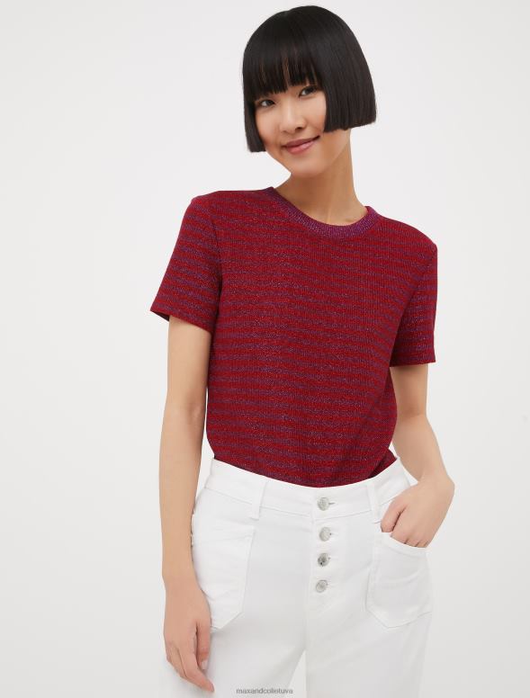 apģērbu 8VJP566 sarkans raksts svītrains lureksa džersija t-krekls sievietes MAX&Co.