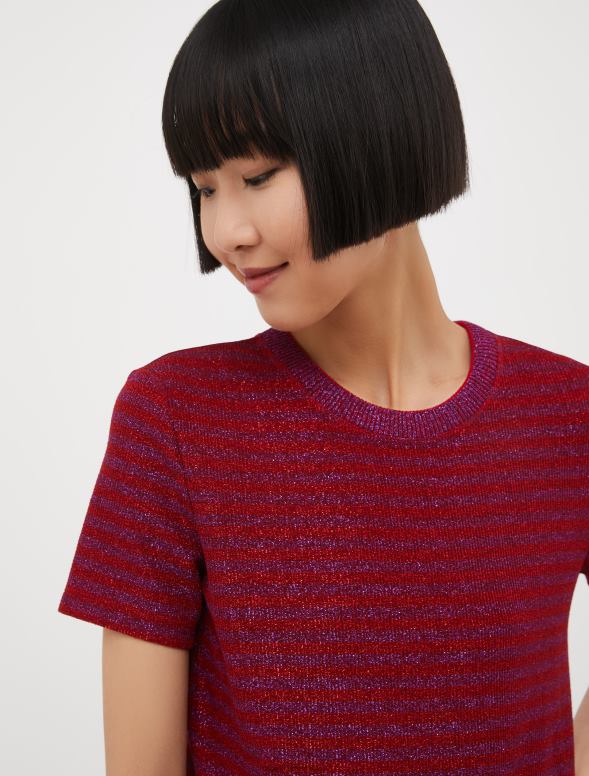 apģērbu 8VJP566 sarkans raksts svītrains lureksa džersija t-krekls sievietes MAX&Co.