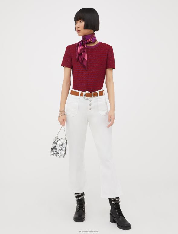 apģērbu 8VJP566 sarkans raksts svītrains lureksa džersija t-krekls sievietes MAX&Co.