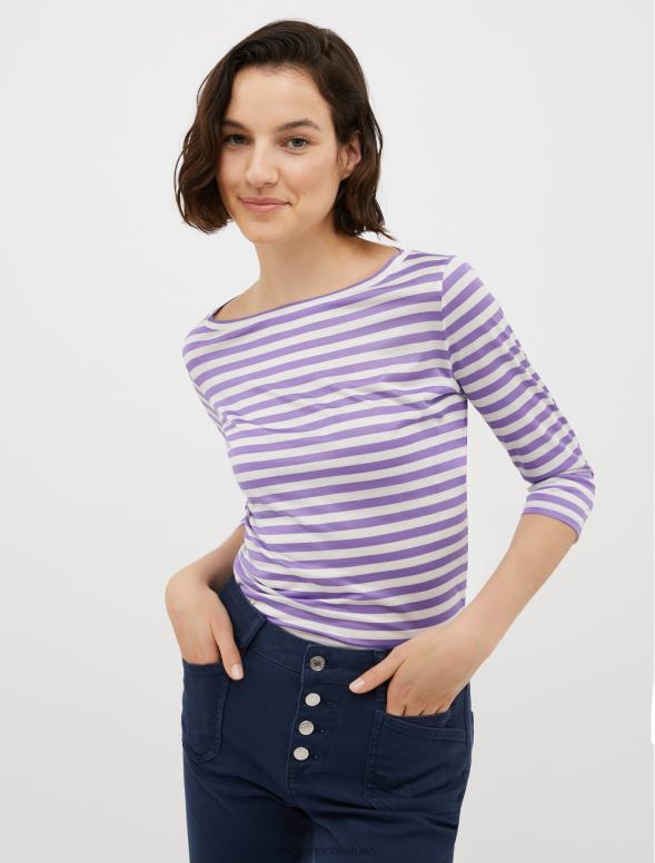 apģērbu 8VJP567 ceriņi svītrains zīda džersija t-krekls sievietes MAX&Co.