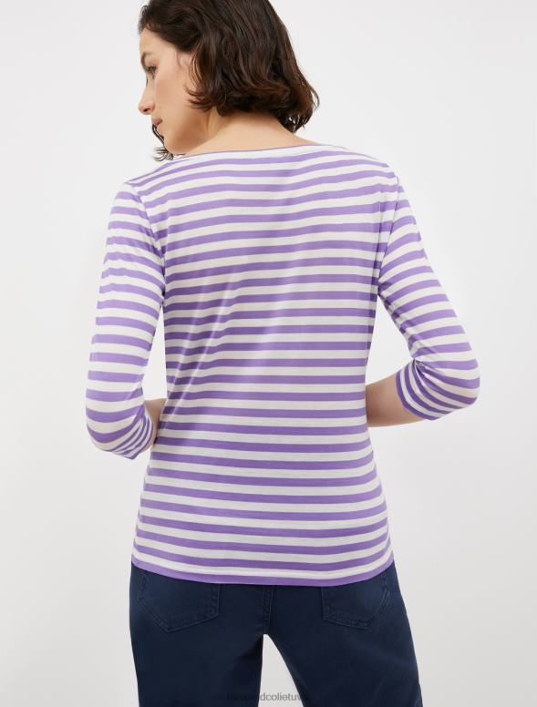 apģērbu 8VJP567 ceriņi svītrains zīda džersija t-krekls sievietes MAX&Co.