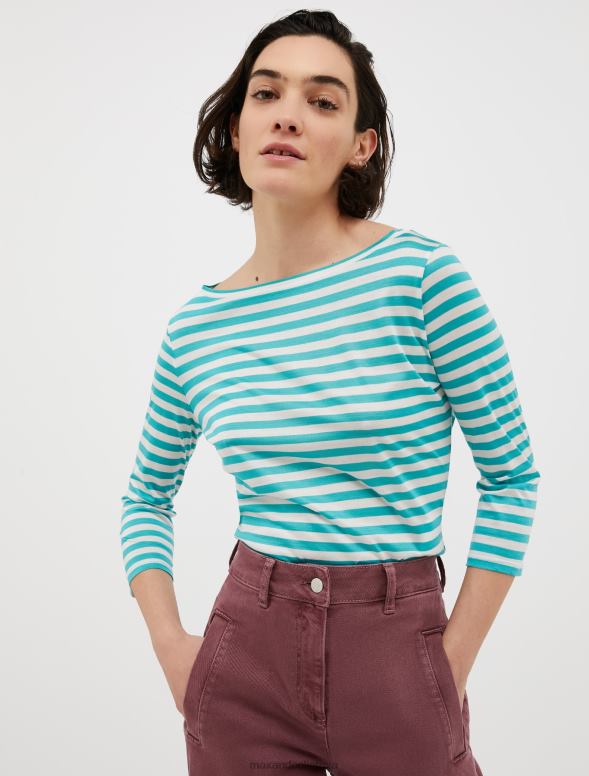 apģērbu 8VJP568 gaiši zils svītrains zīda džersija t-krekls sievietes MAX&Co.