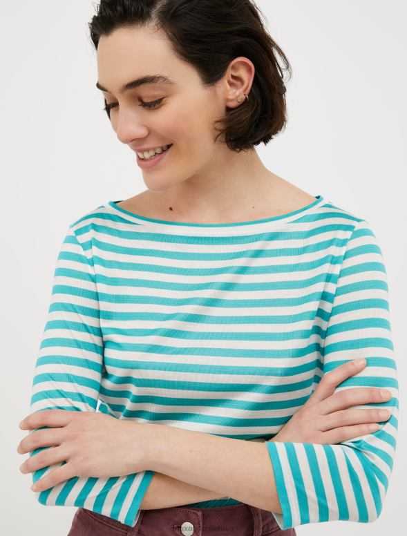 apģērbu 8VJP568 gaiši zils svītrains zīda džersija t-krekls sievietes MAX&Co.