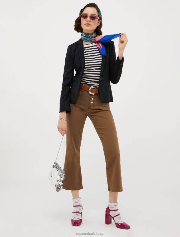 apģērbu 8VJP569 jūras zils svītrains zīda džersija t-krekls sievietes MAX&Co.