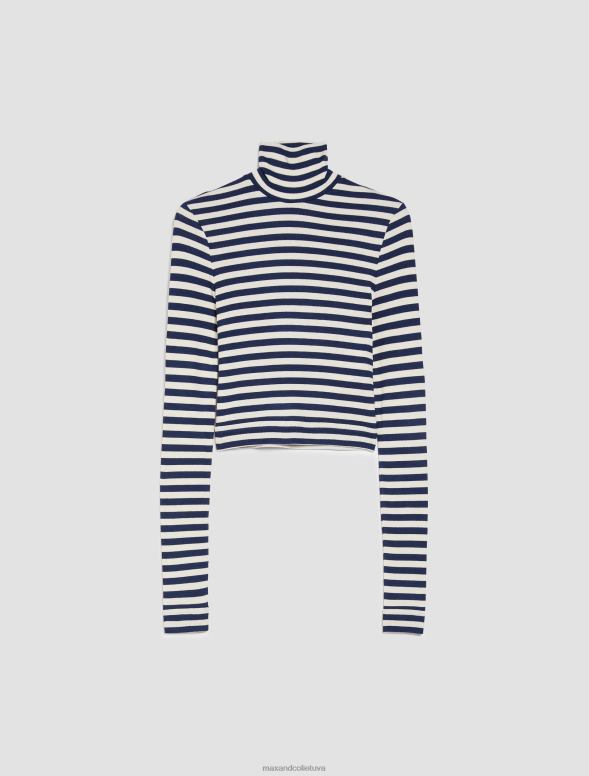 apģērbu 8VJP571 Ķīnas zils rievotu apgrieztu t-kreklu sievietes MAX&Co.