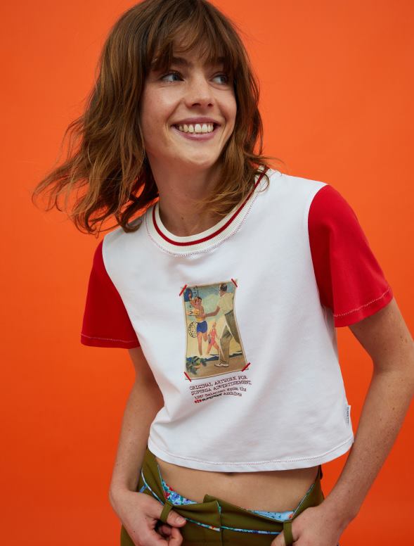 apģērbu 8VJP572 optika balta superga apdrukāts apgriezts t-krekls sievietes MAX&Co.