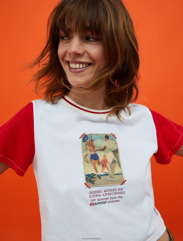 apģērbu 8VJP572 optika balta superga apdrukāts apgriezts t-krekls sievietes MAX&Co.