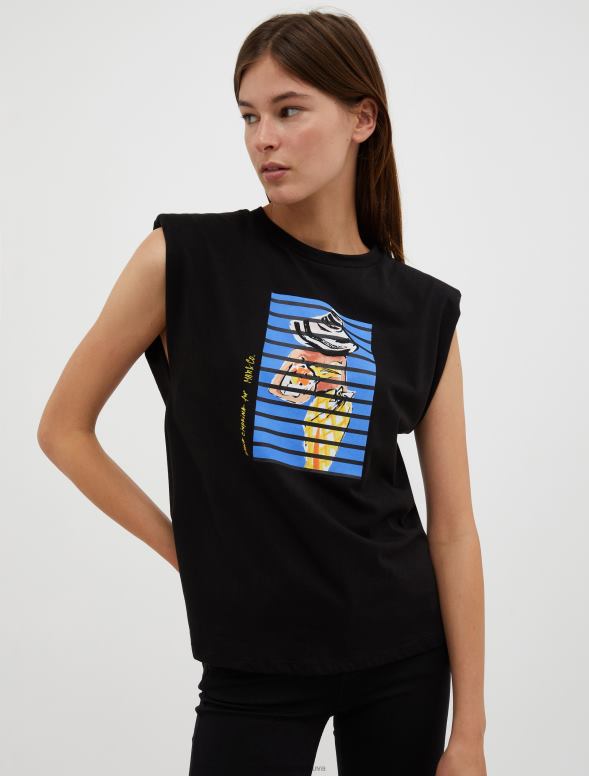 apģērbu 8VJP574 melns zīmēsim! t-krekls bez piedurknēm sievietes MAX&Co.