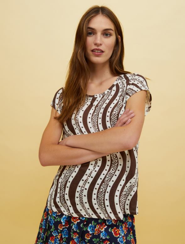 apģērbu 8VJP580 brūns raksts cilvēki, vietas, krāsains t-krekls sievietes MAX&Co.