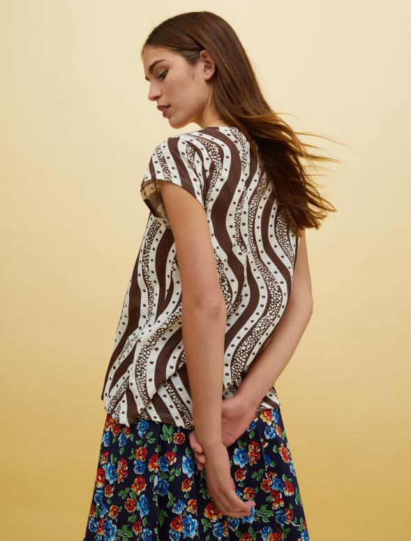 apģērbu 8VJP580 brūns raksts cilvēki, vietas, krāsains t-krekls sievietes MAX&Co.