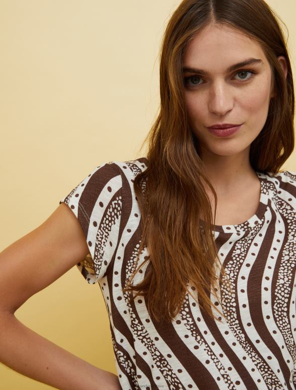 apģērbu 8VJP580 brūns raksts cilvēki, vietas, krāsains t-krekls sievietes MAX&Co.