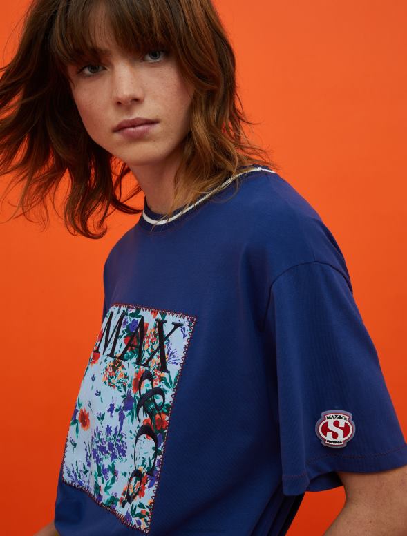 apģērbu 8VJP583 pusnakts zils superga logo izšūts t-krekls sievietes MAX&Co.