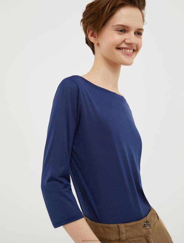 apģērbu 8VJP591 pusnakts zils zīda džersija t-krekls sievietes MAX&Co.