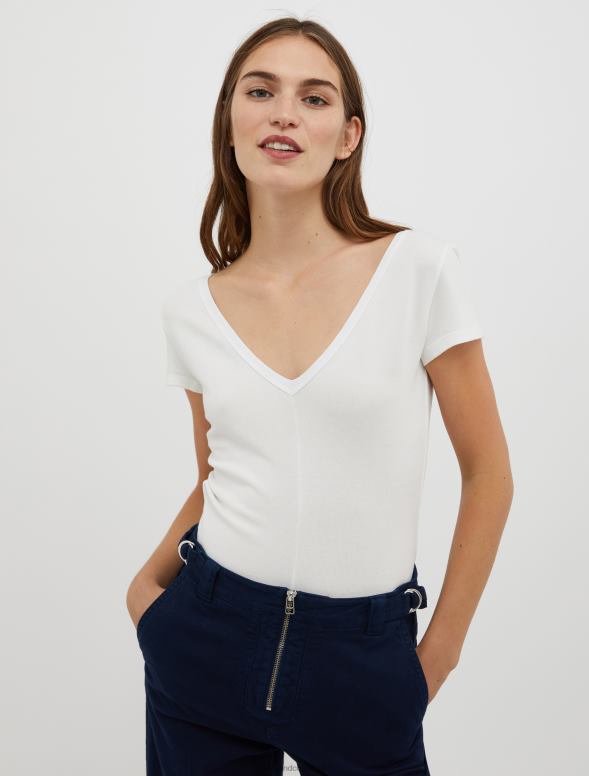 apģērbu 8VJP594 balts raksts pieguļošs džersija t-krekls sievietes MAX&Co.